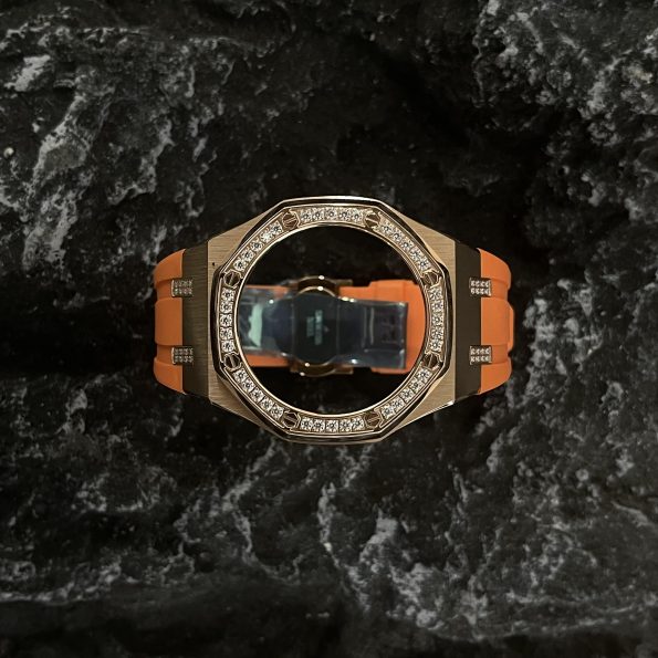 Ga2100 Diamond Bezel Gold Case Orange Rubber Strap