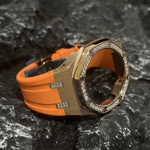 Ga2100 Diamond Bezel Gold Case Orange Rubber Strap