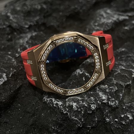 Ga2100 Diamond Bezel Gold Case Red Rubber Strap 