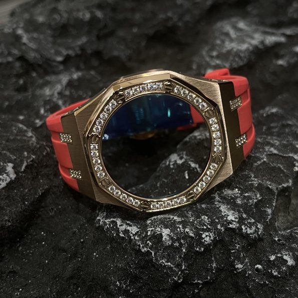 Ga2100 Diamond Bezel Gold Case Red Rubber Strap