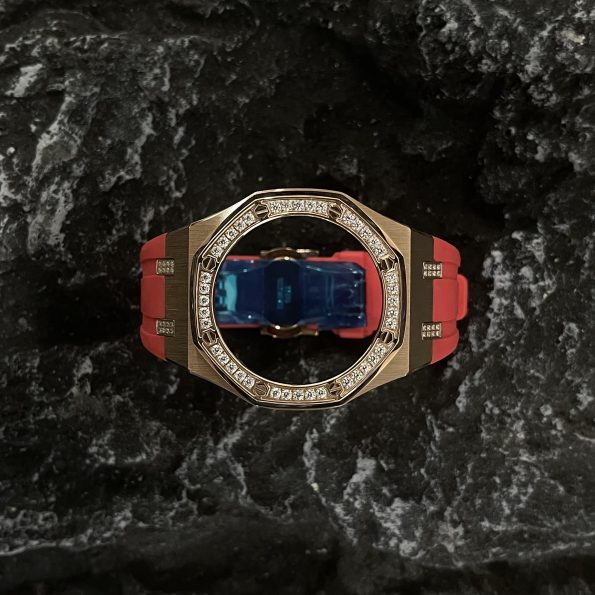 Ga2100 Diamond Bezel Gold Case Red Rubber Strap