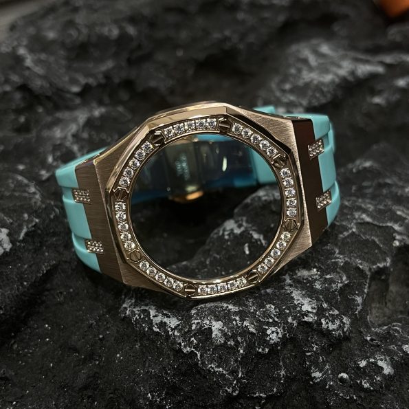 Ga2100 Diamond Bezel Gold Case Tiffany Blue Rubber Strap