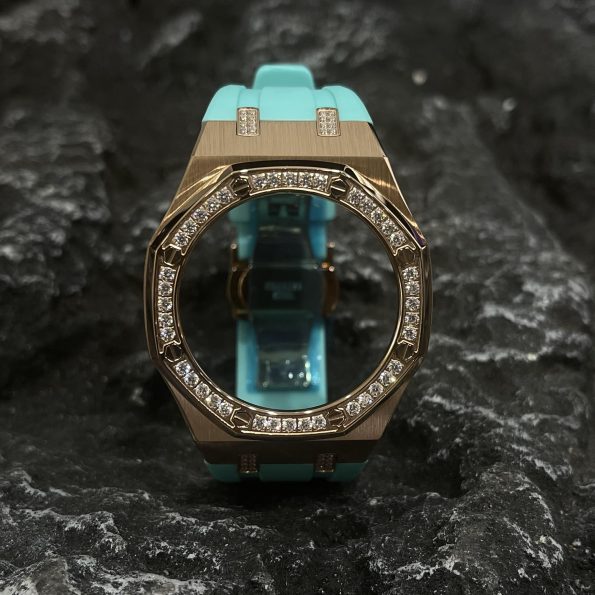Ga2100 Diamond Bezel Gold Case Tiffany Blue Rubber Strap