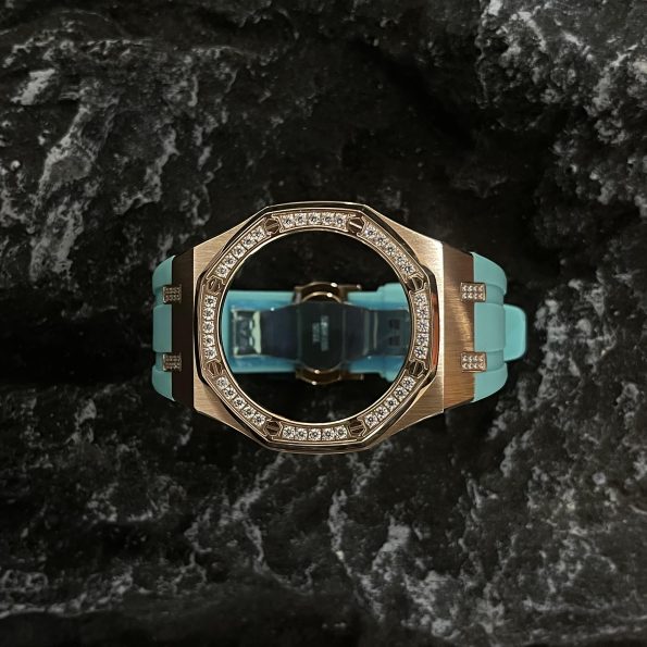 Ga2100 Diamond Bezel Gold Case Tiffany Blue Rubber Strap