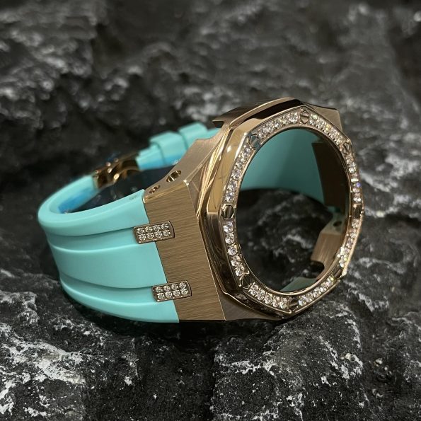 Ga2100 Diamond Bezel Gold Case Tiffany Blue Rubber Strap