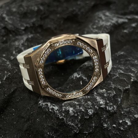 Ga2100 Diamond Bezel Gold Case White Rubber Strap 