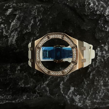 Ga2100 Diamond Bezel Gold Case White Rubber Strap