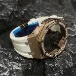 Ga2100 Diamond Bezel Gold Case White Rubber Strap