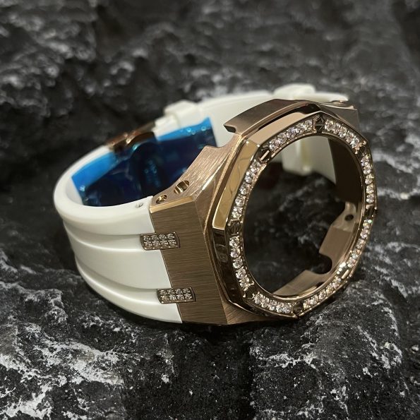 Ga2100 Diamond Bezel Gold Case White Rubber Strap