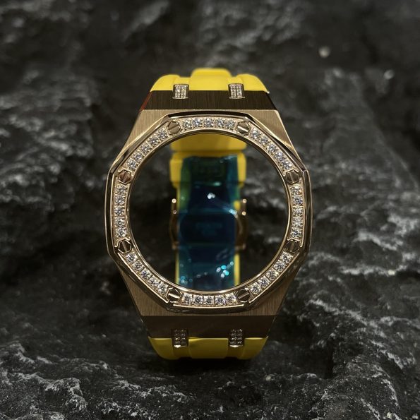 Ga2100 Diamond Bezel Gold Case Yellow Rubber Strap