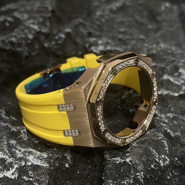Ga2100 Diamond Bezel Gold Case Yellow Rubber Strap