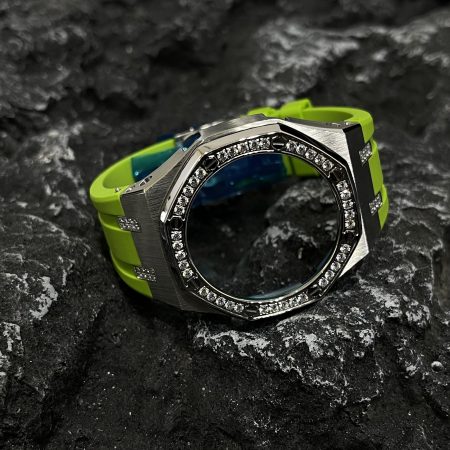 Ga2100 Diamond Ring Silver Case Light Green Rubber Band 