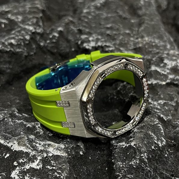 Ga2100 Diamond Ring Silver Case Light Green Rubber Band
