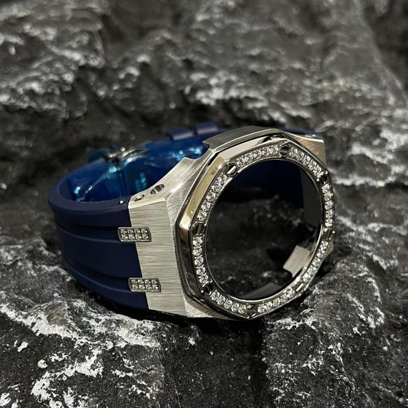 Ga2100 Diamond Ring Silver Case Navy Blue Rubber Band