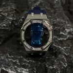 Ga2100 Diamond Ring Silver Case Navy Blue Rubber Band