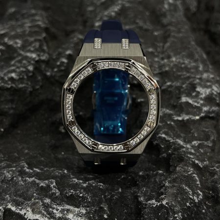 Ga2100 Diamond Ring Silver Case Navy Blue Rubber Band