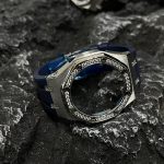 Ga2100 Diamond Ring Silver Case Navy Blue Rubber Band