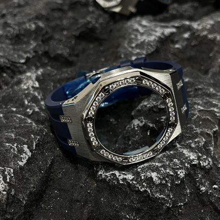 Ga2100 Diamond Ring Silver Case Navy Blue Rubber Band