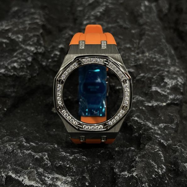 Ga2100 Diamond Ring Silver Case Orange Rubber Band