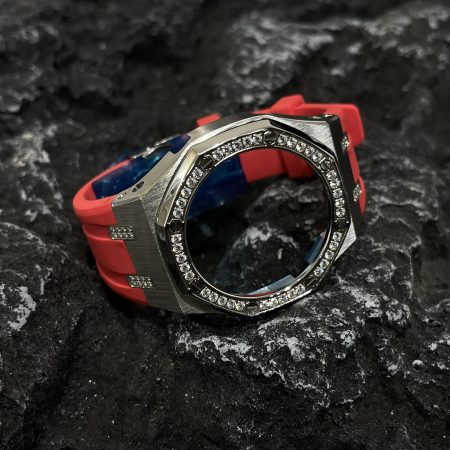 Ga2100 Diamond Ring Silver Case Red Rubber Band 