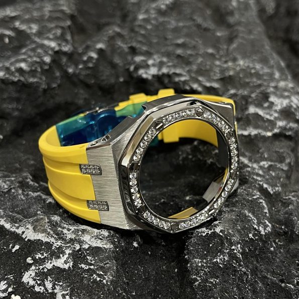 Ga2100 Diamond Ring Silver Case Yellow Rubber Band