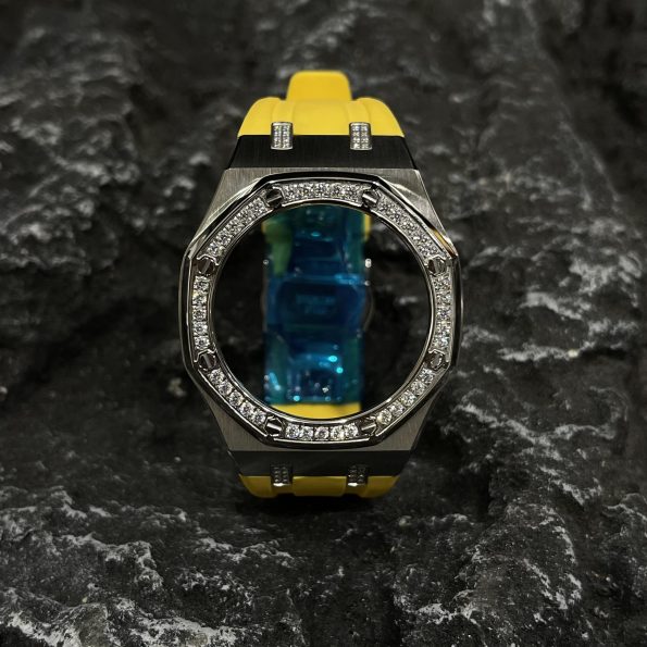 Ga2100 Diamond Ring Silver Case Yellow Rubber Band