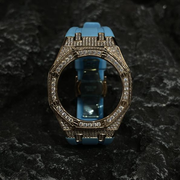 Ga2100 Gold Diamond Case Blue Rubber Strap