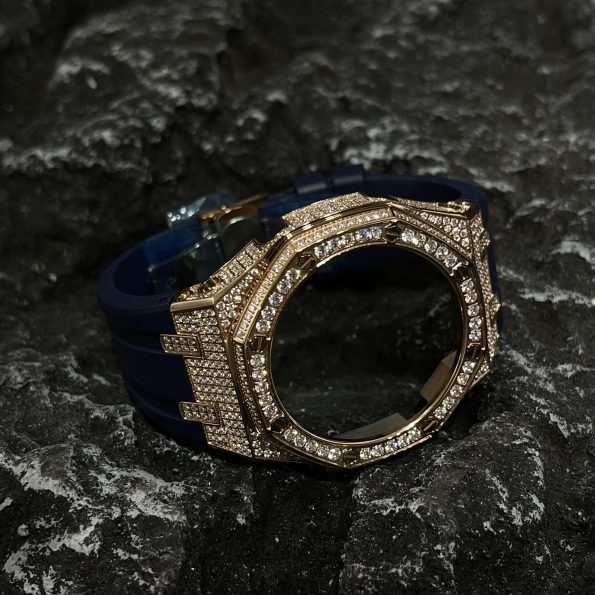 Ga2100 Gold Diamond Case Navy Blue Rubber Strap