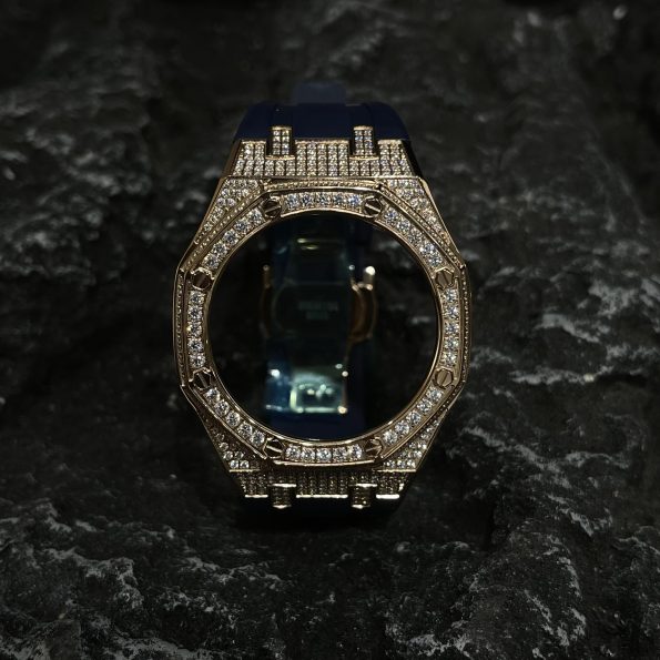 Ga2100 Gold Diamond Case Navy Blue Rubber Strap