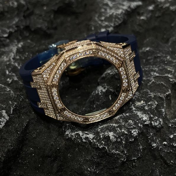 Ga2100 Gold Diamond Case Navy Blue Rubber Strap