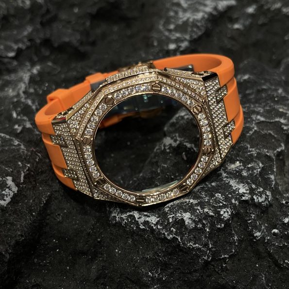 Ga2100 Gold Diamond Case Orange Rubber Strap