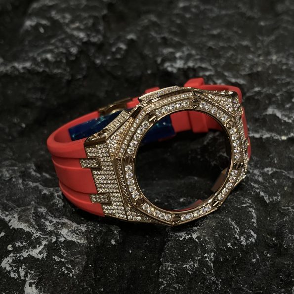 Ga2100 Gold Diamond Case Red Rubber Strap