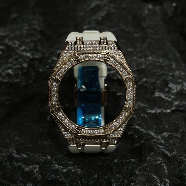 Ga2100 Gold Diamond Case White Rubber Strap