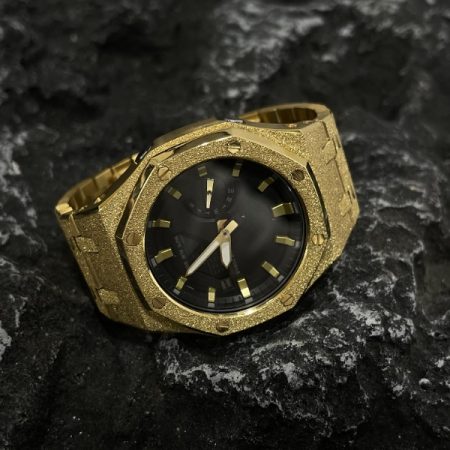 Ga2100 Mod Black Dial Gold Frosted Steel Watch Band 