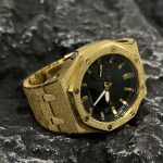 Ga2100 Mod Black Dial Gold Frosted Steel Watch Band