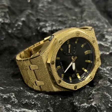 Ga2100 Mod Black Dial Gold Frosted Steel Watch Band