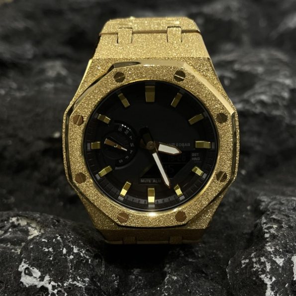 Ga2100 Mod Black Dial Gold Frosted Steel Watch Band