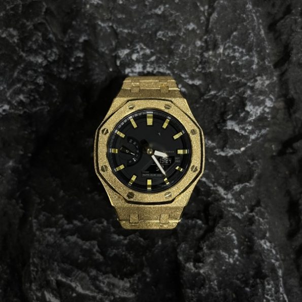 Ga2100 Mod Black Dial Gold Frosted Steel Watch Band