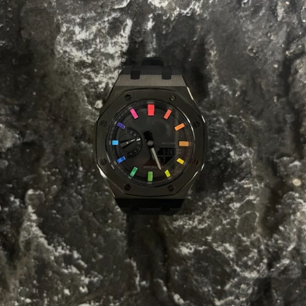 Ga2100 Mod Black Watch With Rainbow Hour Marker