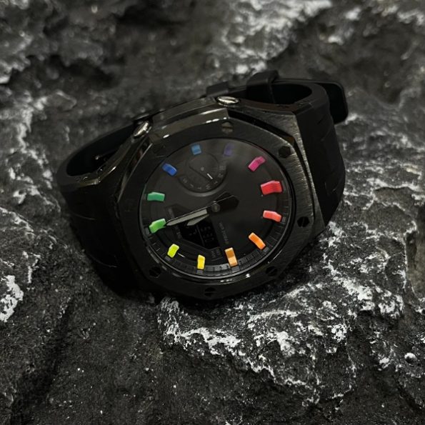 Ga2100 Mod Black Watch With Rainbow Hour Marker