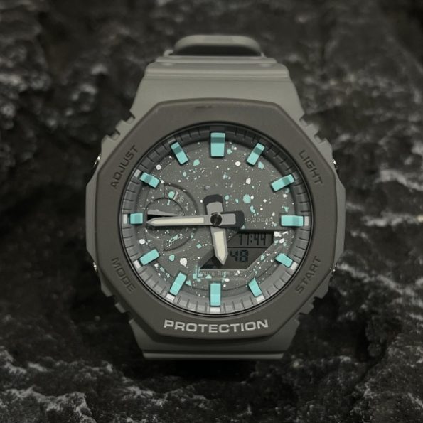 Ga2100 Mod Gray Case Tiffany Blue Hour Marker Watch