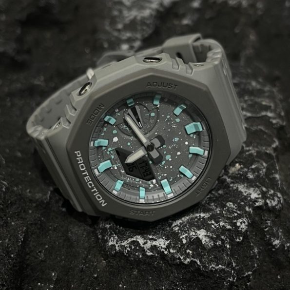 Ga2100 Mod Gray Case Tiffany Blue Hour Marker Watch