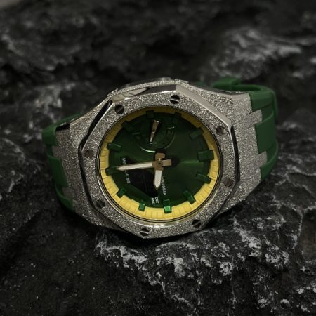 Ga2100 Mod Green Dial Yellow Bezel Silver Case Watch 