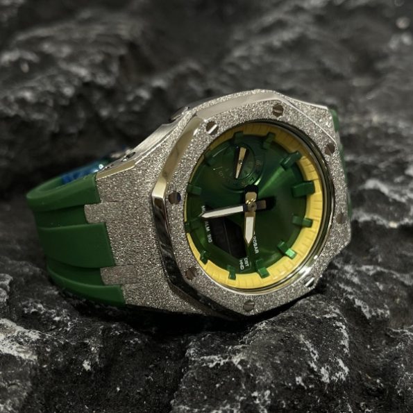 Ga2100 Mod Green Dial Yellow Bezel Silver Case Watch