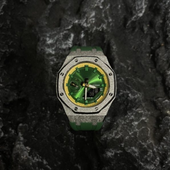 Ga2100 Mod Green Dial Yellow Bezel Silver Case Watch