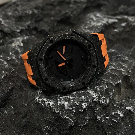 Ga2100 Mod Orange Hour Marker Black Core Rubber Strap Watch 