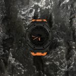 Ga2100 Mod Orange Hour Marker Black Core Rubber Strap Watch