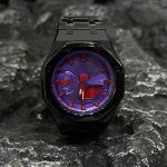 Ga2100 Mod Purple Dial Red Marker Black Steel Strap