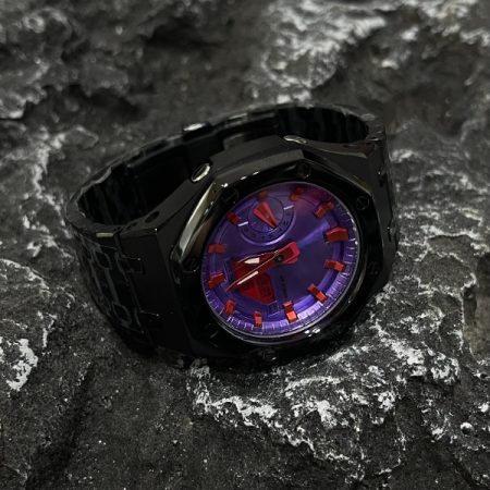 Ga2100 Mod Purple Dial Red Marker Black Steel Strap 