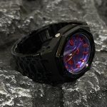 Ga2100 Mod Purple Dial Red Marker Black Steel Strap